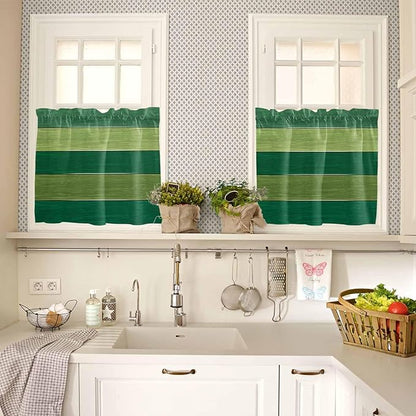 Farm Retro Green Wood Grain Window Valance Curtains, Rustic Wooden Plank Texture Light Filtering Kitchen Valance with 3-inch Rod Pocket for Living Room Bathroom Bedroom,2 Panel,27.5x24In