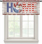 4th of July Sheer Valances for Windows 60"x18", Light Filtering Kitchen Curtains Valance, Stars Striped Farmhouse American Flag Wood Grain Rod Pocket Chiffon Curtains for Living Room Bedroom Cafe