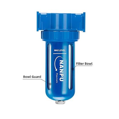 NANPU Zinc Alloy Desiccant Dryer, Compressed Air in Line Filter, Moisture Water Separator, Poly Bowl (3/8" NPT)