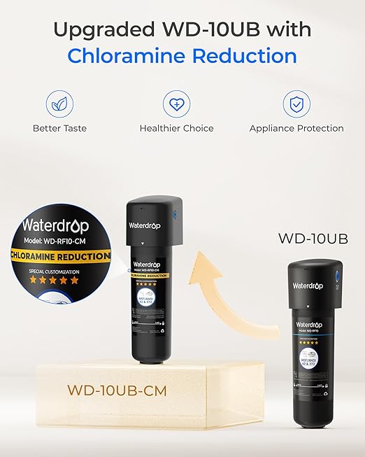 Waterdrop 10UB-CM 6 Months Under Sink Water Filter (Include: System+ 𝐅𝐚𝐮𝐜𝐞𝐭) for 99% Chloramine Reduce- Ideal for California, Florida and Washington- NSF/ANSI 42 Certified- with Faucet