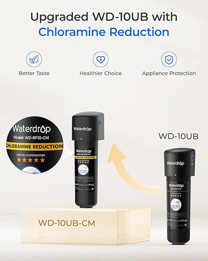 Waterdrop 10UB-CM 6 Months Under Sink Water Filter (Include: System+ 𝐅𝐚𝐮𝐜𝐞𝐭) for 99% Chloramine Reduce- Ideal for California, Florida and Washington- NSF/ANSI 42 Certified- with Faucet