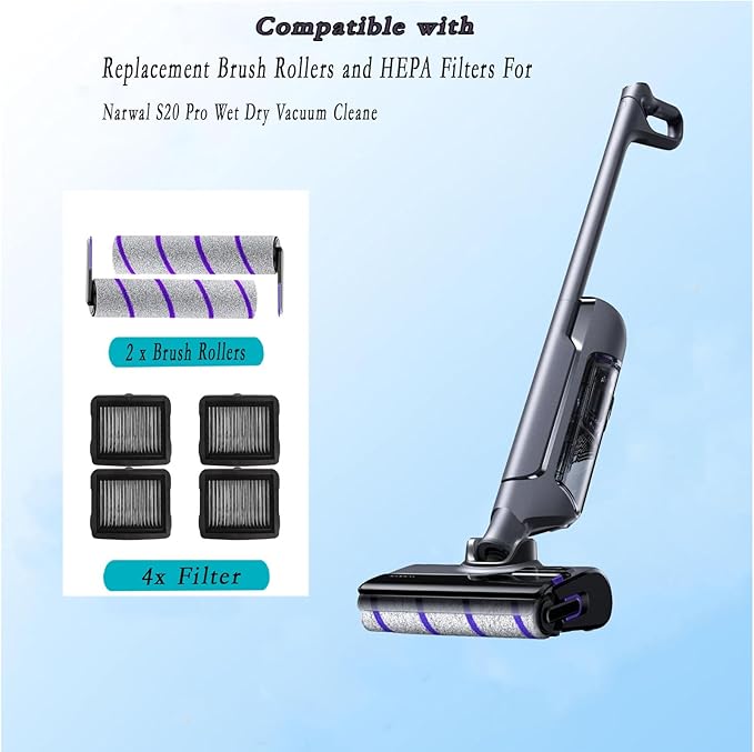 S20 Pro Replacement Parts for Narwal S20 Pro Wet Dry Vacuum Cleaner 6Pcs Accessories Kit, 4 HEPA Filters&2 Brush Rollers