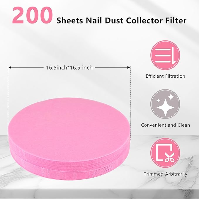 200 Sheets Nail Dust Collector Filter Paper Disposable Nail Dust Filters for Most of Nail Dust Collector Machine Nail Vacuum Dust Collector for Nail Salon Nail Supplies Accessories (new pink)
