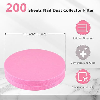 200 Sheets Nail Dust Collector Filter Paper Disposable Nail Dust Filters for Most of Nail Dust Collector Machine Nail Vacuum Dust Collector for Nail Salon Nail Supplies Accessories (new pink)