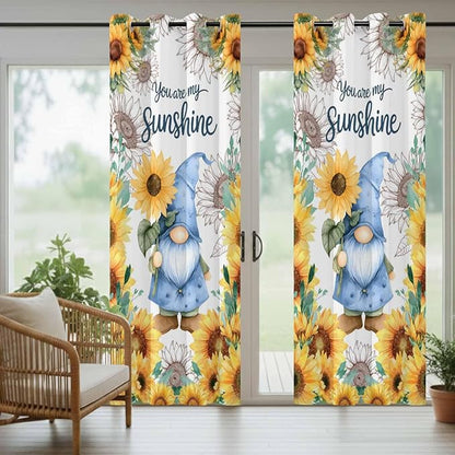 Summer Outdoor Curtains for Patio Sunflowers Gnome Eucalyptus Leaves Waterproof Outside Curtains with Grommet Top Weatherproof Curtain for Cabana Pergola Gazebo, 2 Pack, 54" W x 108" L
