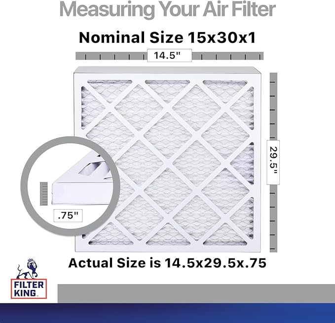 Filter King 15x30x1 Air Filter | 4-PACK | Carbon MERV 8 HVAC Pleated A/C Furnace Filters | MADE IN USA | Actual Size: 14.5 x 29.5 x .75"