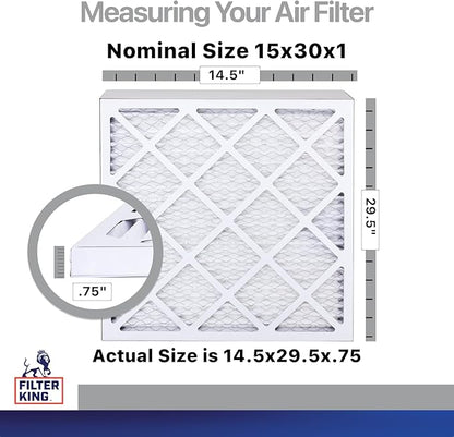 Filter King 15x30x1 Air Filter | 4-PACK | Carbon MERV 8 HVAC Pleated A/C Furnace Filters | MADE IN USA | Actual Size: 14.5 x 29.5 x .75"