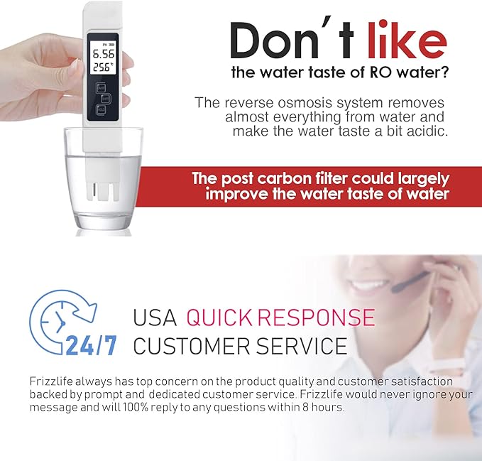 Frizzlife TD-3 Inline Water Filter, Fast Replacement Post Water Filter Removes Chlorine, VOCs & Odor, Adjust Taste, 1/4" and 3/8" Quick Connect