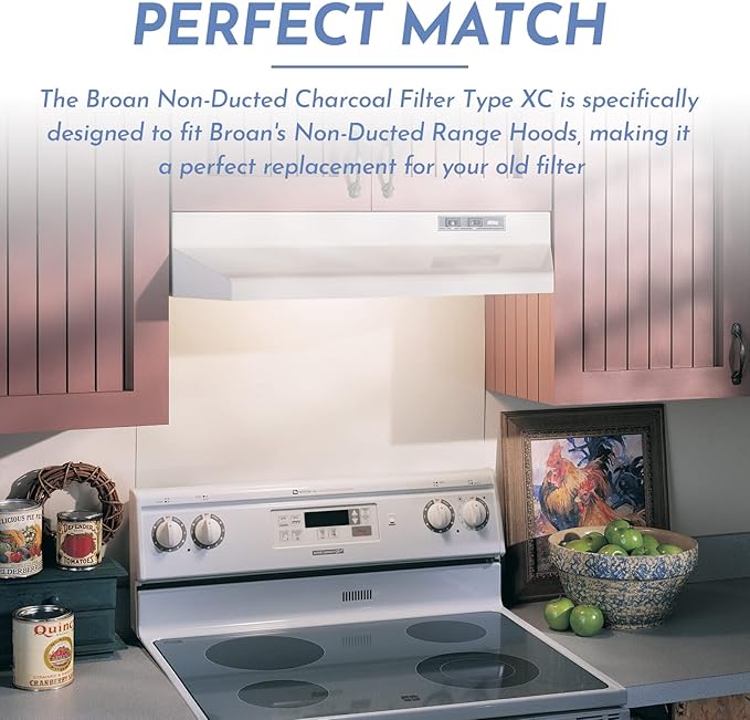 Upgrade HPF30 Charcoal Range Hood Non-Ducted Filter (with Clips), for Broan Nutone S97020466 Series Range Hood 14.6” x 12.8” x 0.14” Traps Odors Grease Filters Type XC - 2 Pack