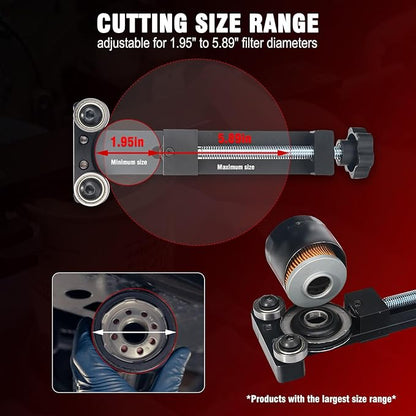 3mirrors Oil Filter Cutter Oil Filter Cutting tool with 3 Cutting Blade Fits Filter Cutting Range 1.95in-5.89in