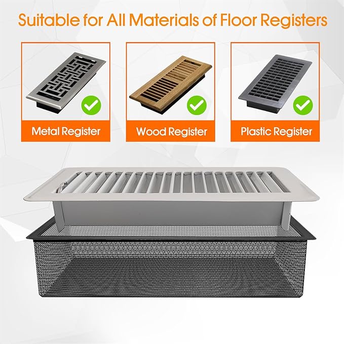 Floor Register Vent Cover Filter Net, 4"x10" Air Vent Screen Mesh Covers Catcher Filter Hoods for Home Floor Registers Vent Filters, Black (4 Packs)