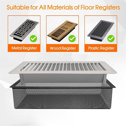 Floor Register Vent Cover Filter Net, 4"x10" Air Vent Screen Mesh Covers Catcher Filter Hoods for Home Floor Registers Vent Filters, Black (4 Packs)
