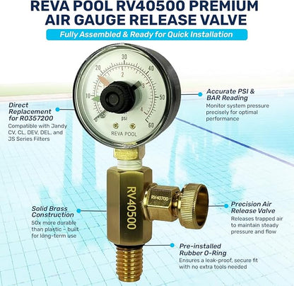 RV40500 Air Gauge Release Valve Assembly | Compatible Replacement for Zodiac Jandy CV, CL, DEV, DEL, JS Series Filters | Replaces R0357200 | Essential Pool Maintenance Accessory