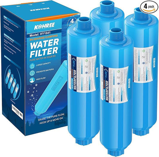 Kohree RV Inline Water Filter, NSF Certified, Camper Water Filter Reduces Chlorine, Bad Taste, Odor, RV Accessories Water Hose Filter for RV Campers, Marine, Gardening, Boats, Trailer, 4 Pack