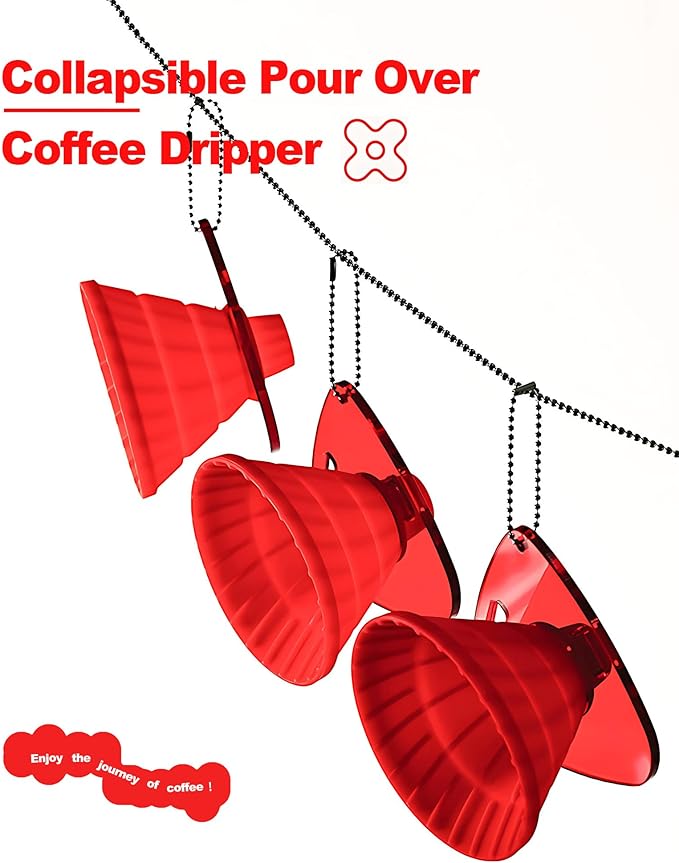 2-in-1 Pour Over Coffee Dripper - Silicone Pour Over Coffee Maker, Collapsible Dripper, Use V60 or Wave Paper Filter, Reusable Portable Coffee Filter for travel Camping- Single Cup (Red)