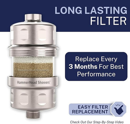 HammerHead Showers® Solid Metal Shower Head Filter – KDF 55 Shower Filter, High Pressure Universal Shower Filters to Remove Toxic Chemicals – Removes Chlorine and Heavy Metals – Brushed Nickel
