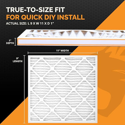 Tiger Tough 9x11x1 Air Filter MERV 8 MPR 600-800, High-Performance Pleated HVAC AC Furnace Filter Replacement for Home, 12-Pack
