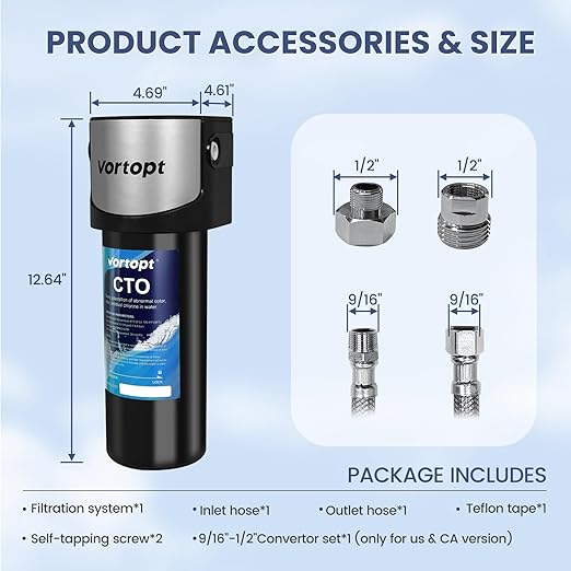 Vortopt Q7 Under Sink Water Filter System,Reduces Chlorine,Lead,Bad Taste & Odor,Under Counter Water Filter Direct Connect to Kitchen Faucets,NSF/ANSI 372/42 Certified,2 Year.