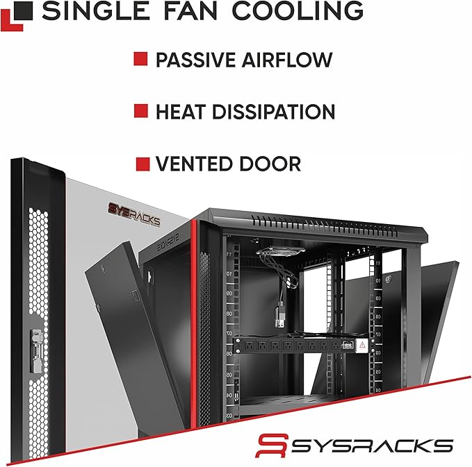 Sysracks 22U Wall Mount Server Rack Cabinet, 19” Locking Network Rack, 24” Deep, Glass Door, with Fan, PDU and Shelf