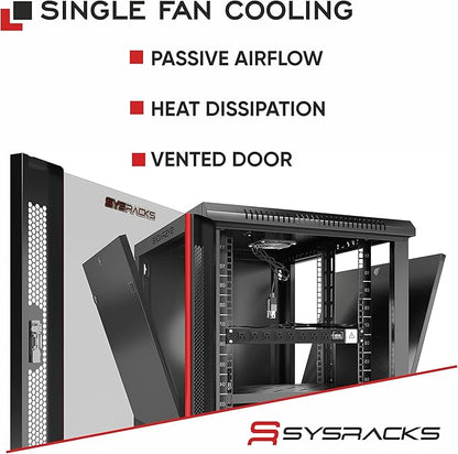 Sysracks 22U Wall Mount Server Rack Cabinet, 19” Locking Network Rack, 24” Deep, Glass Door, with Fan, PDU and Shelf