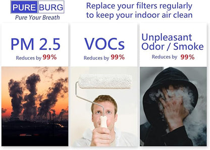 PUREBURG Replacement Filter Compatible with Holmes HAP8615 HAP633 HAP8625 HAP8650B HAP8650B-NU & Biaonaire GE 106633 Air Purifiers,2-Pack HAPF600 + HAPF60