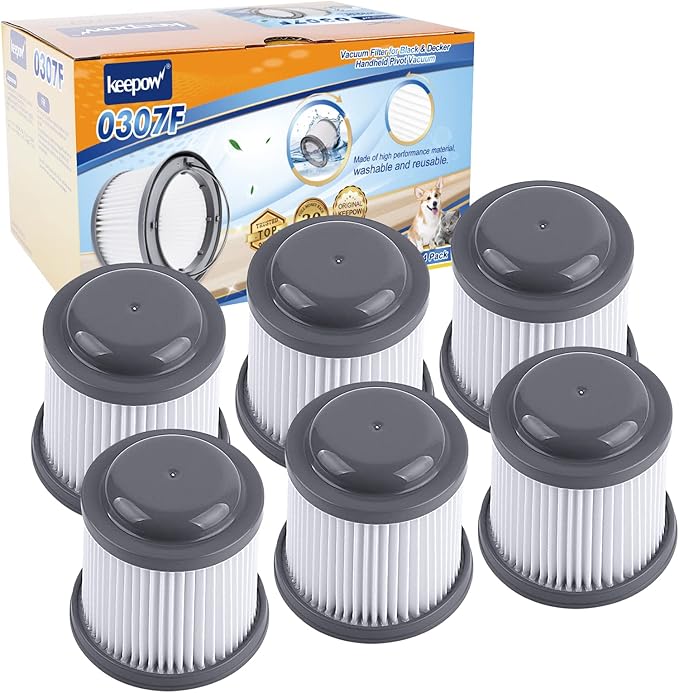 KEEPOW Pivot Vacuum Filter Replacement for Black and Decker Handheld Vacuum BDH2000PL PHV1410 PHV1810 PHV1210, PVF110 Filters, 6 Pack