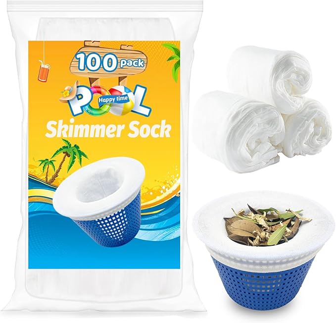 100-Pack Pool Skimmer Socks, Pool Fliter Socks Swimming Pool Skimmer Basket Sock Pool Filter Socks Pool Cleaning Filter Socks Cleans Debris and Leaves for In-Ground or Above Ground Pools
