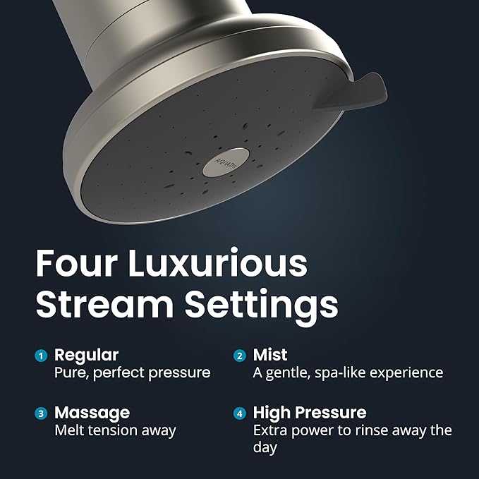 AquaTru Shower - High Pressure Shower Filter Removes Impurities from Hard Water to Support Healthy Skin, Scalp, Hair, Reduce Breakage, and Enhance Your Beauty and Self-Care Routine (Brushed Nickel)