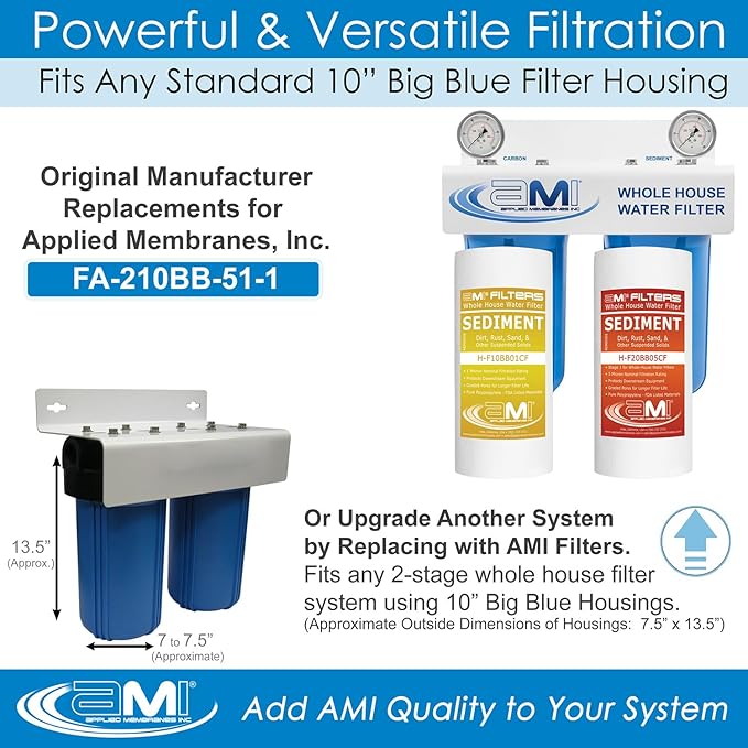 Applied Membranes Inc. 2-Stage Whole-House Water Filter System, 1-Micron and 5-Micron 4.5-Inch by 10-Inch Filters