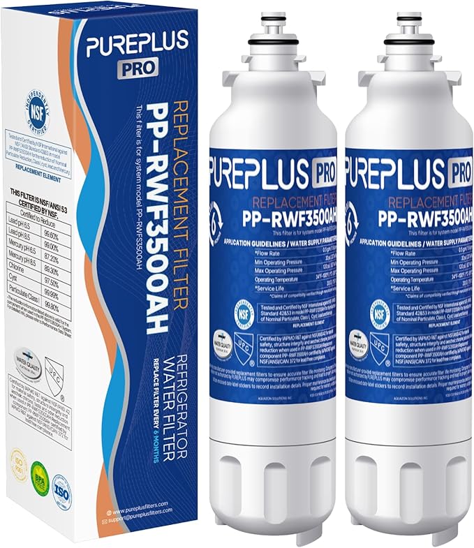 PUREPLUS LT800P NSF/ANSI 53&42 Certified Replacement for LG ADQ73613401, Kenmore 469490, 9490, ADQ73613402, ADQ736134, LSXS26326S LMXC23746S, LT120F, Refrigerator Water and Air Filter Combo, 2Pack