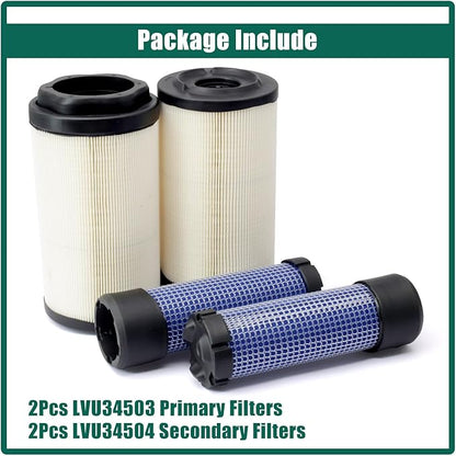 YUXIVCNE 2Pcs LVU34503 LVU34504 Primary & Secondary Air Filter Compatible with John Deere 1023E 1025R 1026R 2025R 2026R Tractor, 2400 2700 Precisioncut, 2550 Triplex Mower, 2700 2750 E-Cut Hybrid