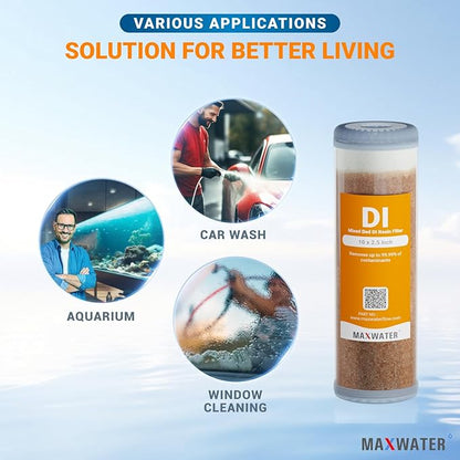 2-Pack Refillable Mixed Bed DI Resin Filter Cartridge Fits wide style 3.15" openings standard 10" size WH Filter Housings and Systems, Car Wash, Window Cleaning, Aquarium