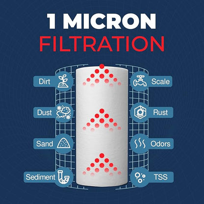 1 Micron Well Water Filter 10x4.5 Replacement - Whole House Water Filter Cartridge Compatible with WP5BB97P,WP10BB97P, AP810, Made in USA, 4-Pack