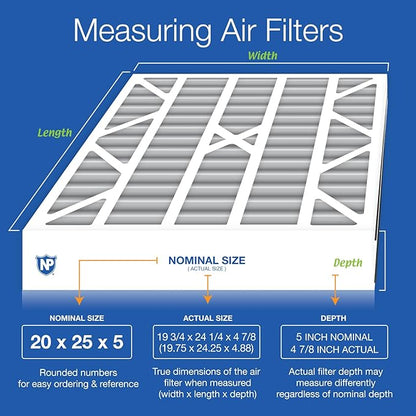 Nordic Pure 20x25x5 (Actual Size: 19 3/4 x 24 1/4 x 4 7/8) Air Bear AC Filter Replacement MERV 10 Pleated + Carbon 1 Pack
