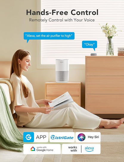 GoveeLife Mini Air Purifier for Bedroom, Smart Filter Air Purifier with App Alexa Control for Pet Hair, Odors, Pollen, HEPA Portable Air Cleaner with 3 Speeds, 2 Modes, Timer, Aroma for Home