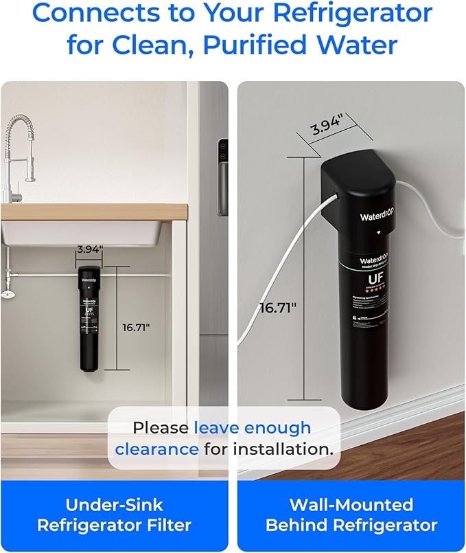 Waterdrop 15UC-UF 0.01μm Inline Water Filter for Refrigerator, 19K Gallons, In Line Water Filter for Icemaker, Idea for Ice Maker, RV, Refrigerator, 1/4 inch Direct Connect, NSF/ANSI 42 Certified
