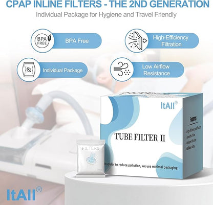 6PCs CPAP Filters for CPAP & BiPAP, Redesigned Inline Filters Without Airflow Resistance, Improved Filtration Efficency Providing Cleaner Airflow, Compatible with Most CPAP Tubing & Machines