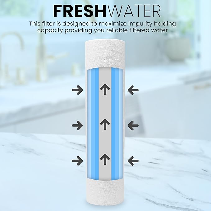 Metpure 6-Pack Sediment Filter 2.5"x10" 5 Micron Multi-Gradient Cartridge Replacement for Any Standard RO Drinking Water System, Whole House Filtration. Compatible with DuPont, Compatible with Pentek