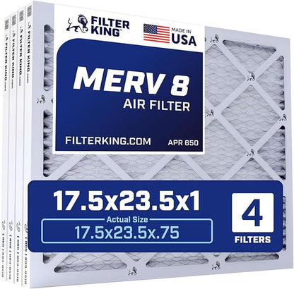 Filter King 17.5x23.5x1 Air Filter | 4-PACK | MERV 8 HVAC Pleated A/C Furnace Filters | MADE IN USA | Actual Size: 17.5 x 23.5 x .75"