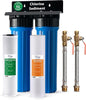 iSpring WGB22B+AHPF12MNPT16X2 2-Stage Whole House Water Filter System, Reduces Chlorine, Sediment Water Filtration System for Home w/ 3/4'' Braided Stainless Steel Hose Connectors and Ball Valve