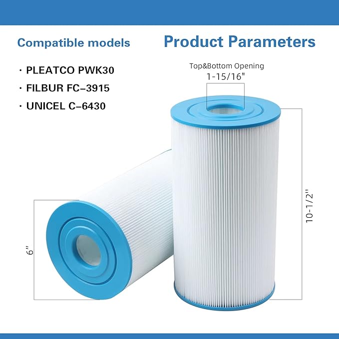 71825 Replaces Hot Springs Spa Filters, Compatible with Watkins 31489, Unicel C-6430, Pleatco PWK30, Filbur FC-3915, P/N0969601, 73178, 73250, 30 sq.ft.Pleated Fabric Filter Media 5 Pack
