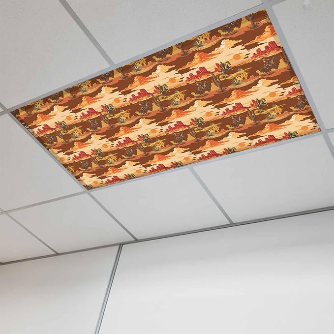 Tropical Plant Cactus Fluorescent Light Covers 1 Pack Western Cowboy Horse Sunset Deserts Brown Magnetic Fluorescent Ceiling Lights Filters for Office Classroom Home Drop Ceiling 4x2 Feet