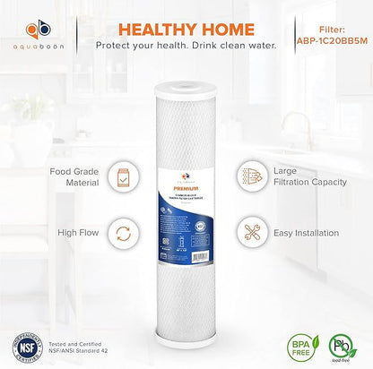Aquaboon 5 Micron 20 x 4.5 Premium CTO Activated Carbon Water Filter Cartridge Replacement for Whole House Compatible with FC25B, EP-20BB, 2-PACK