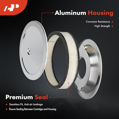 A-Premium Universal Air Cleaner Filter Assembly - 14"x3", Round Chrome, with Recessed Style Base Air Cleaner