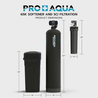 PRO+AQUA PRO-SCI-S65E Whole House Water Filter & Softener Bundle | 65,000 Grain Capacity | Removes Chlorine, Sediment, VOCs, Calcium & Magnesium | Ideal for 4–6 Bathrooms | Extra High-Flow Design