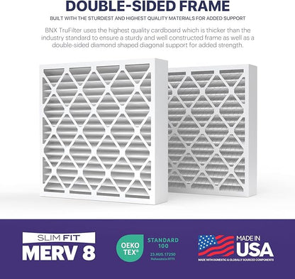 BNX TruFilter 20x20x4 (19.5’’ x 19.5’’ x 3.63‘’ Slim Fit) MERV 8 Air Filter 2-Pack - MADE IN USA - Air Conditioner Furnace Filters HVAC AC Furnace Filters for Dust, Pet, Mold, Pollen MPR 600-700 FPR 5