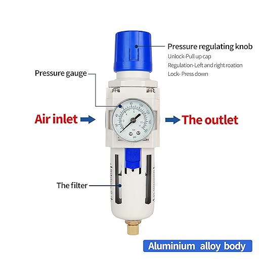 BLCH 1" NPT Air Compressor Filter - Air Pressure Regulator Filter Combo,Compressed Air Dryer AW5000-10 Semi-Auto Drain Poly Bowl Gauge 0-160 PSI 5μm