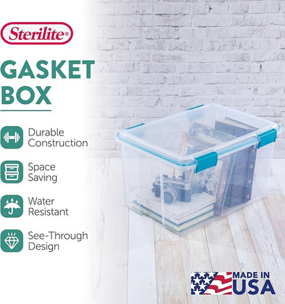 Sterilite 4 Pack Gasket Box, Weather-Resistant Storage Bins with Latching Lids, 54 Quart - Heavy-Duty Organizing Containers for Closet, Bathroom, and Office