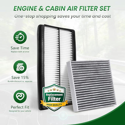 Engine & Cabin Air Filter Set Fits Honda Pilot 3.5L (2023-2025), Acura MDX V6 3.5L (2022-2025), Replacement for CA12934 CF11182, 17220-61A-A00, 80291-T5R-A01
