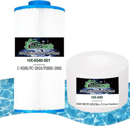 HANXER® Spa Fliter Cartridge Replaces for Sundance 850 780 Series, Sundance 6540-501, 6540-502 Set, Filbur FC-2810, FC-2812 Set, PLFC-8380, PSD85-2002, Hot Tub Filter Cartridge, 1 Set
